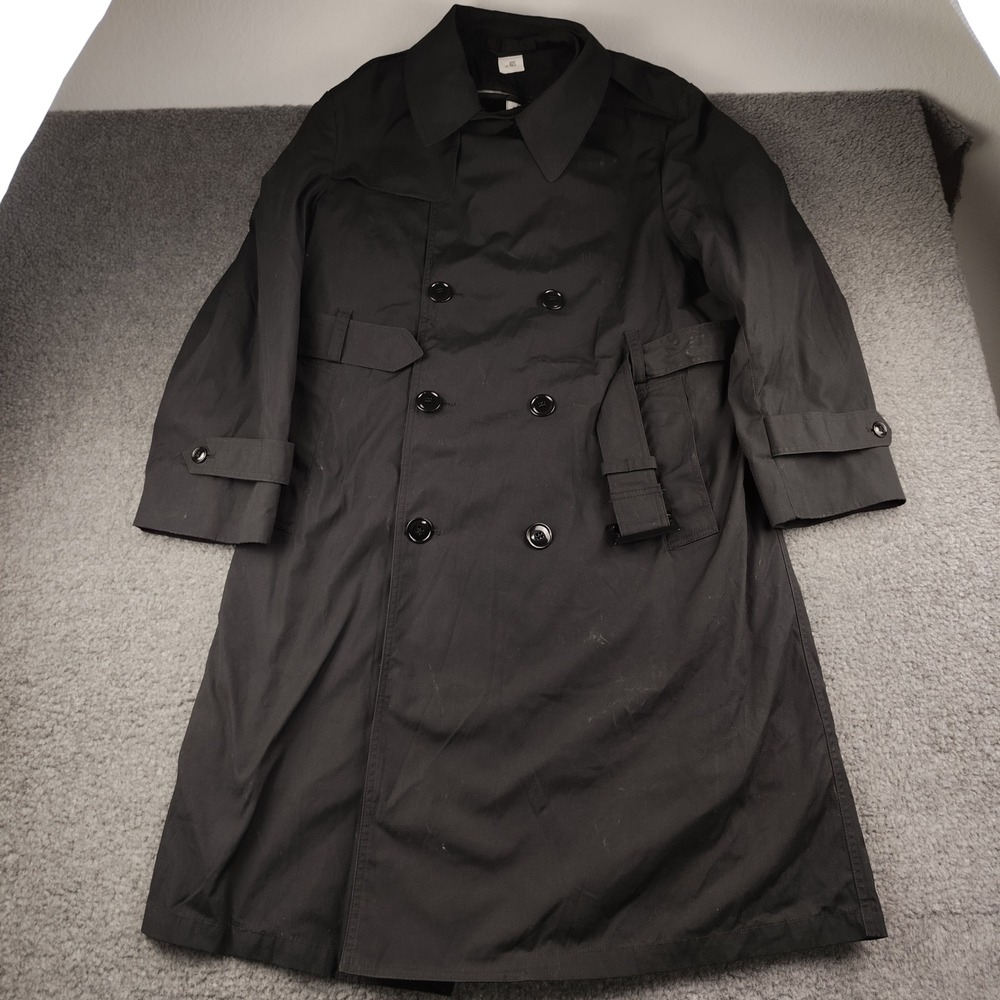 VTG US Military All Weather Trench Coat Black 40S Small Double Breasted w Liner